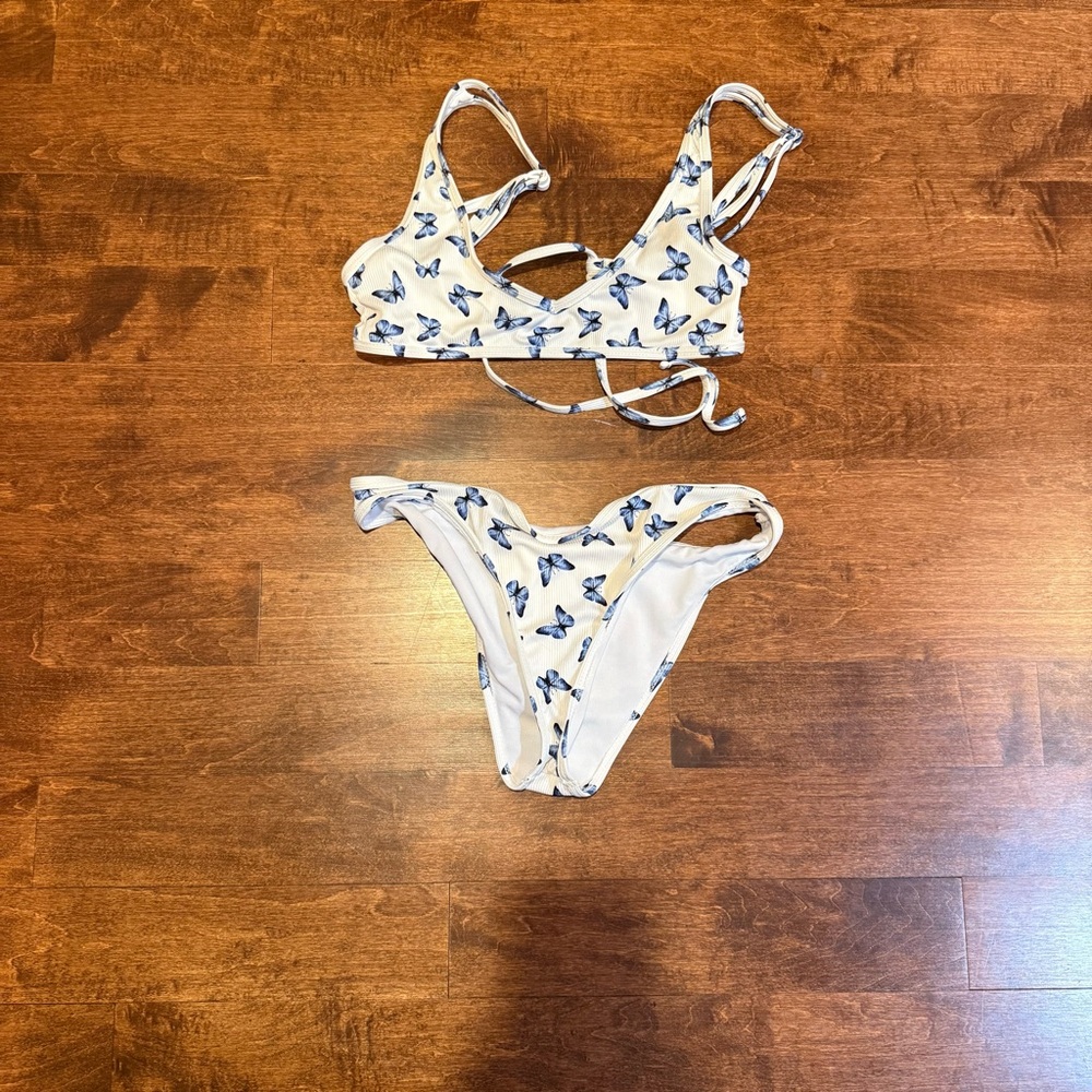 Zaful White and Blue Butterfly Bikini